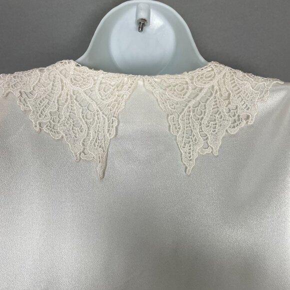 Vintage Blouse Lace Collar Victorian Cream White Long Sleeve Button-Up Coquette - Picture 8 of 13